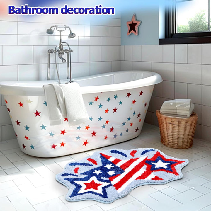 Semi-Circular Tufted Chenille Non-Slip Bathroom Mat With Star Stripe Pattern