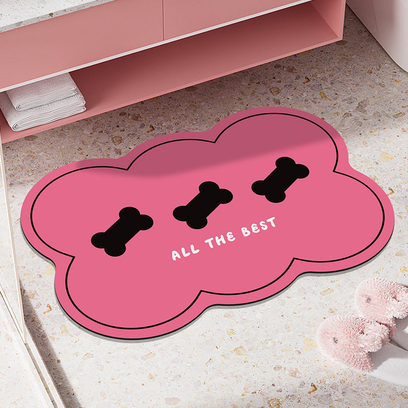 Cloud-Shaped Microfiber Anti-Slip Absorbent Bathroom Mat with Cartoon Dog Print