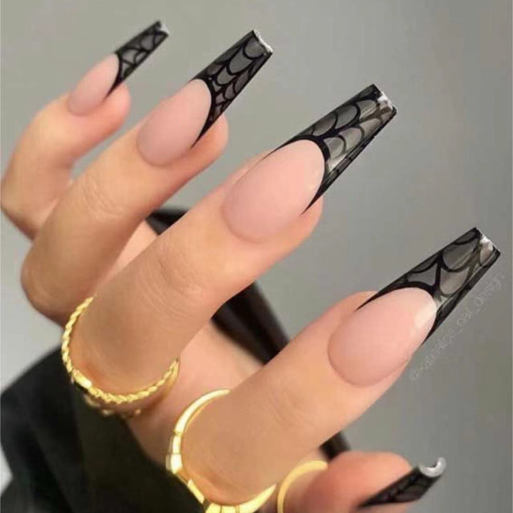 Artistic Stiletto Press-On Nails with Spider Web Design