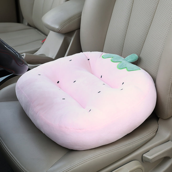 Plush seat cushion with viscoelastic filling and cute strawberry design