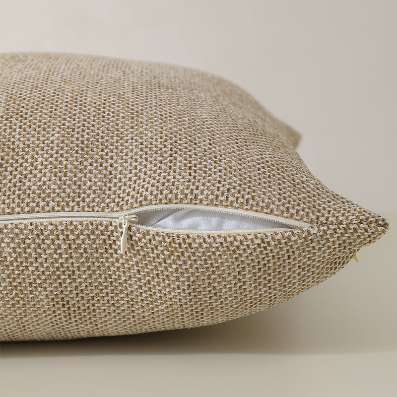 Square decorative pillow made of tightly woven bouclé blend fabric with textured surface and concealed zipper
