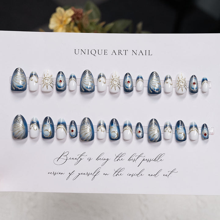 Artistic Press-On Nail Set with Decorative Designs