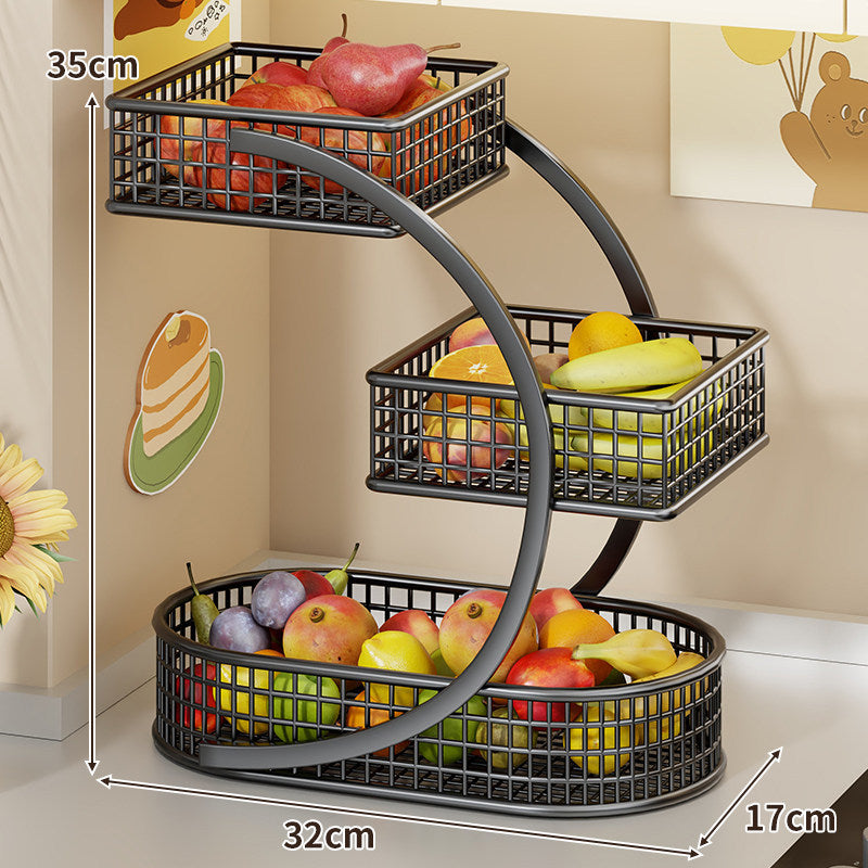 Three-Tier Curved Metal Mesh Countertop Fruit and Produce Storage Stand