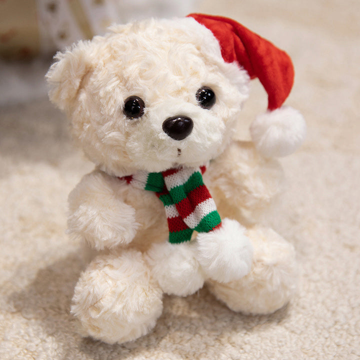 Plush Christmas Teddy Bear with Santa Hat and Knit Scarf Holiday Huggable Stuffed Toy Kalsten