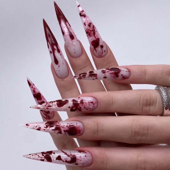 Artificial long stiletto nails with blood design Kalsten