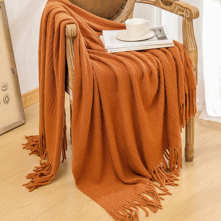 Luxurious Textured Knit Fringe Throw Blanket Kalsten