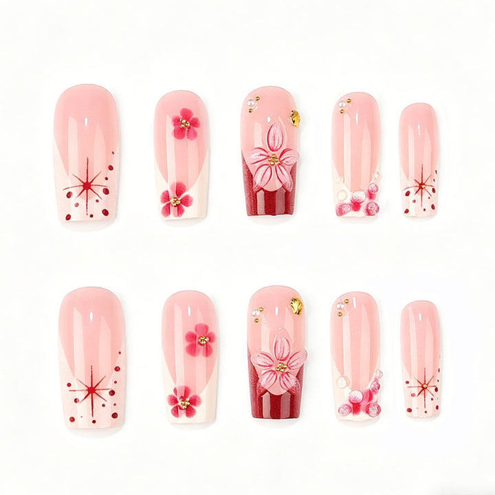 Nail art set with floral 3D details and glitter accents Kalsten