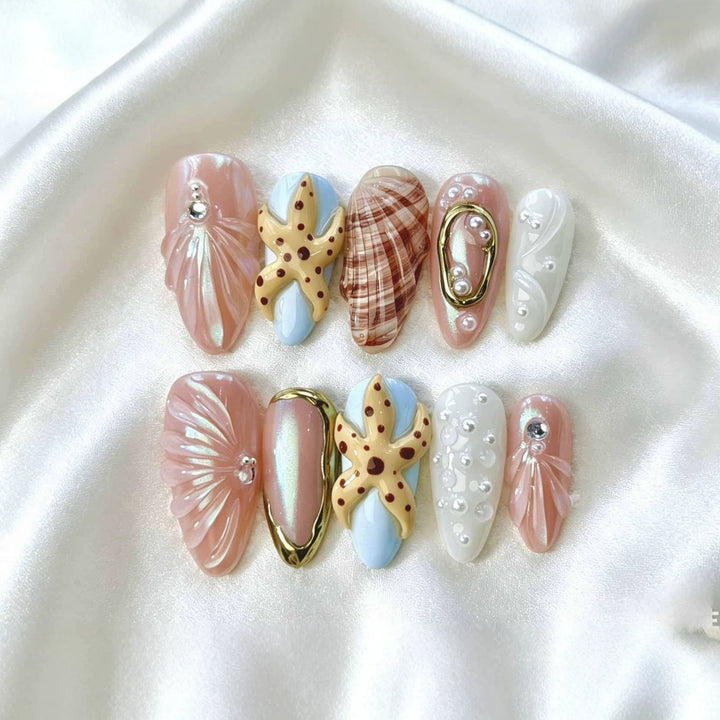 Artistic Ocean-Inspired Press-On Nail Set