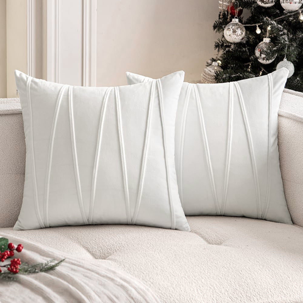 Square Velvet Corded Vertical Pleat Throw Pillow Cover with Hidden Zipper