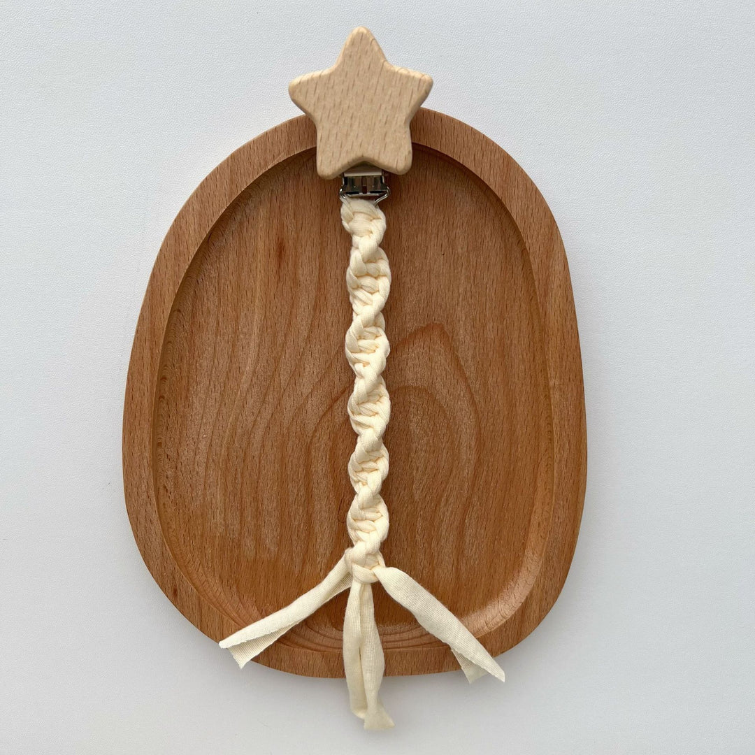 Braided Cotton Pacifier and Teether Clip with Wooden Star Clamp