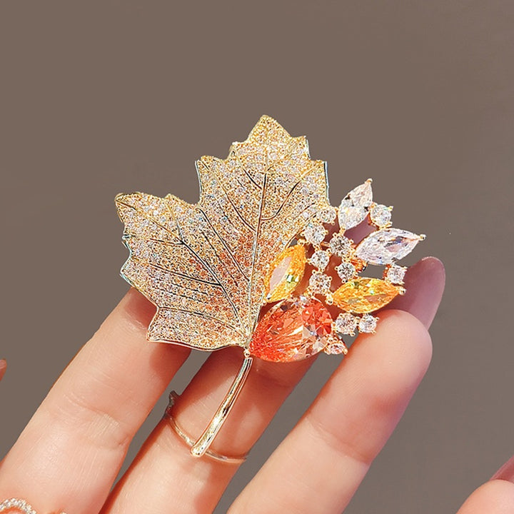 Exquisite leaf brooch with sparkling crystals Kalsten