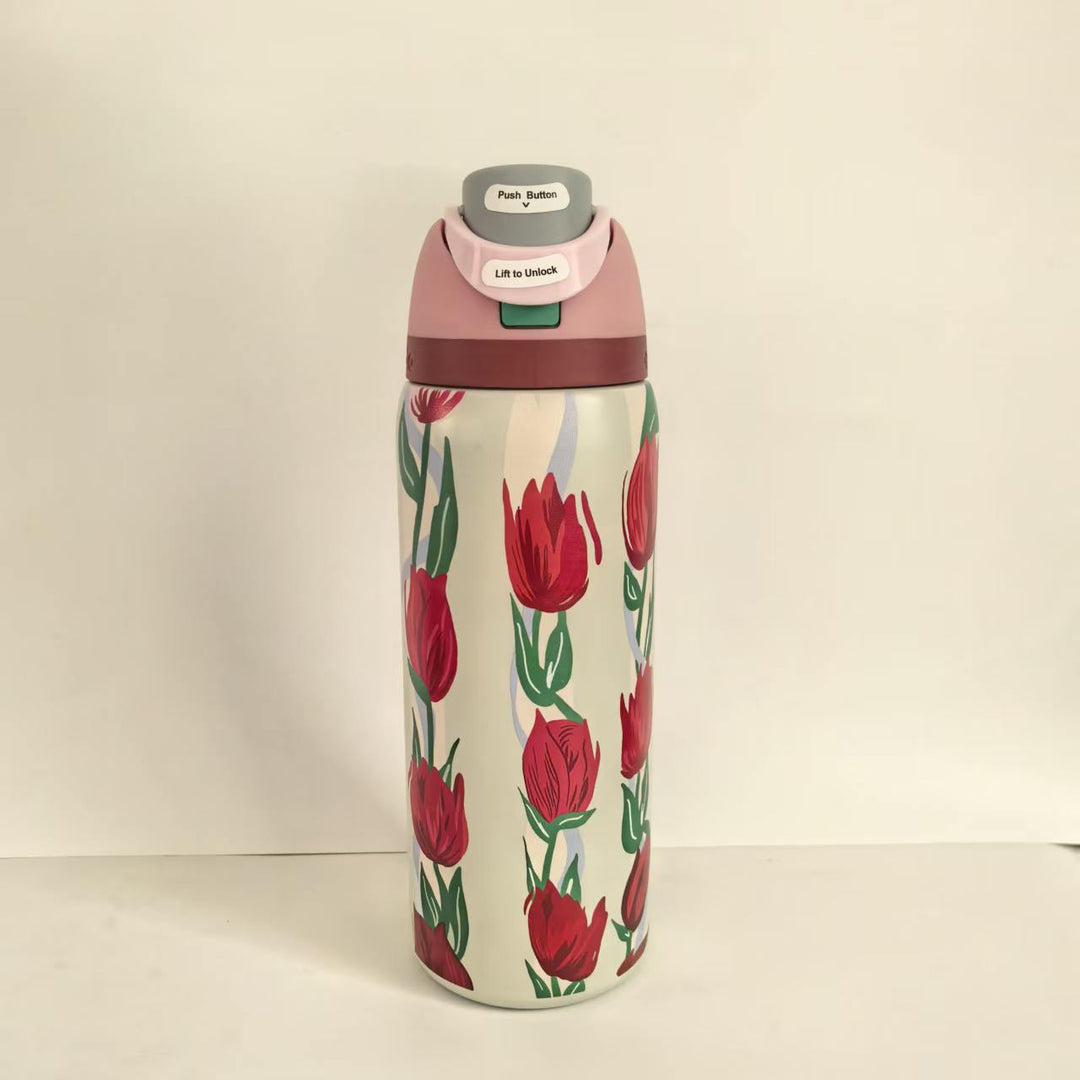 Double-Wall Vacuum Insulated Stainless Steel Travel Bottle With Flip Straw Leakproof Lid And Character Print
