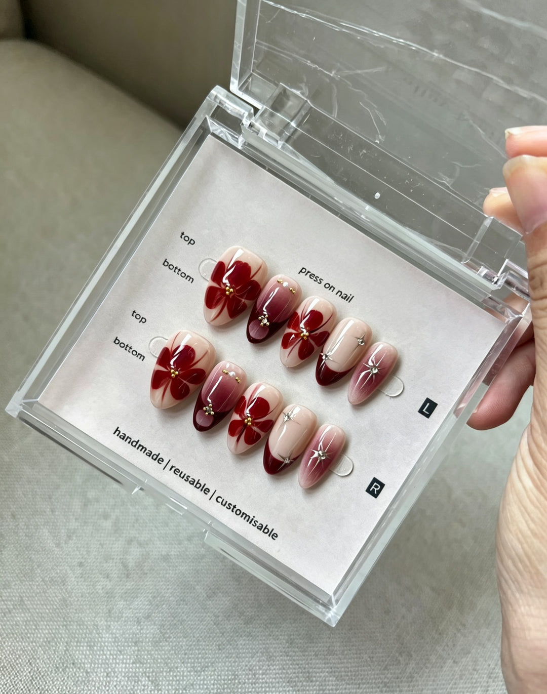 Artistic Press-On Nail Set with Floral Accents  1791773083