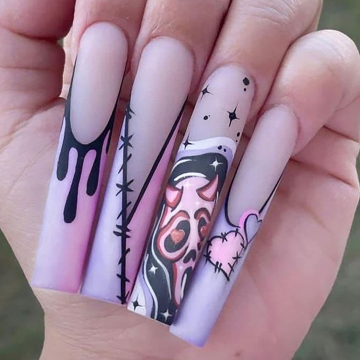 Artistic Stiletto Press-On Nails with Unique Graphic Design Kalsten