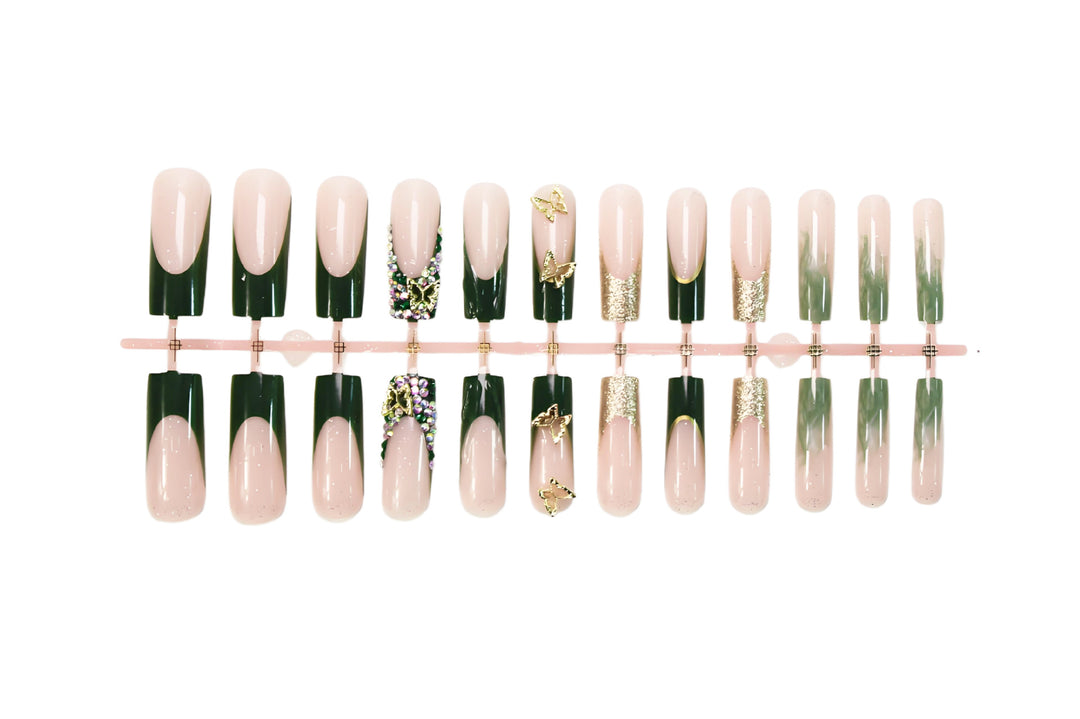 Art nail set with glittering accents and floral design Kalsten