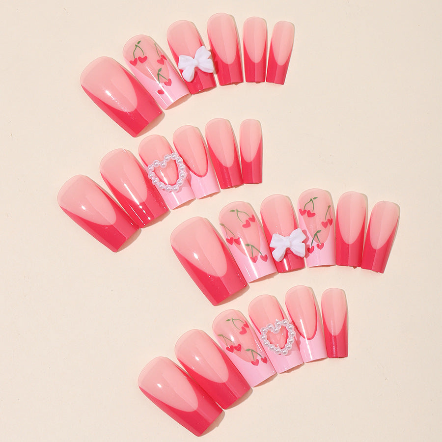 Decorative Press-On Nail Art Set with 3D Heart and Bow Accents kalsten