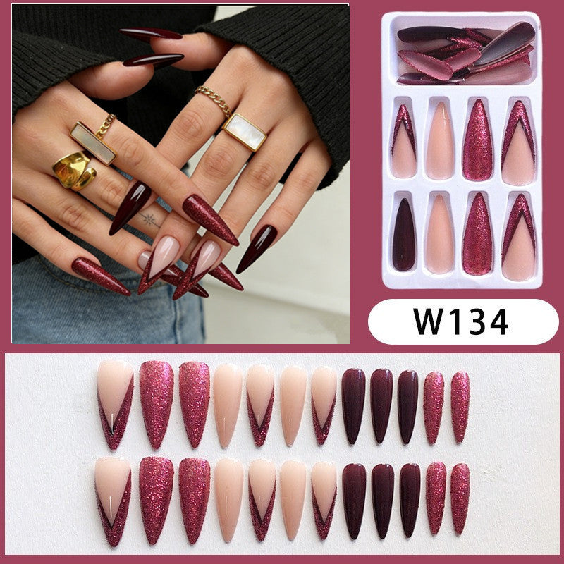 Elegant Stiletto Press-On Nail Set with Glitter Accents