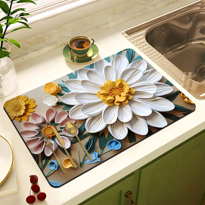 Floral Design Anti-Slip Kitchen Mat