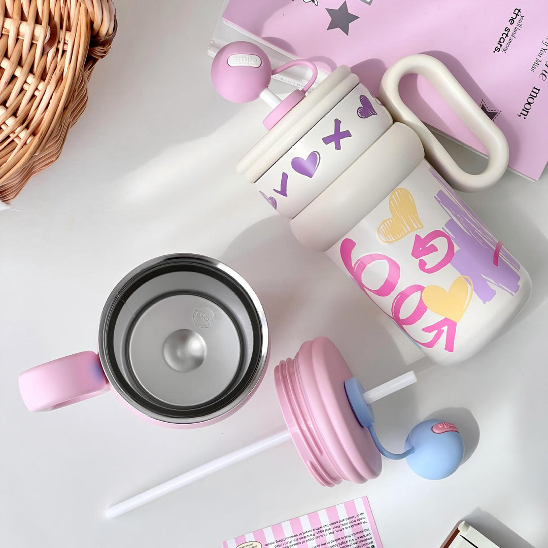 Women’s children’s drinking cup with integrated straw and playful design Kalsten