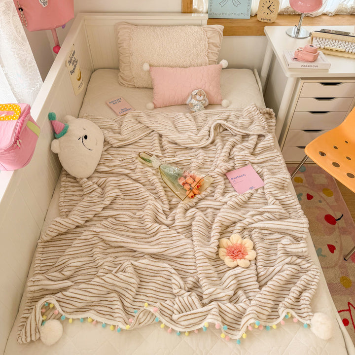 Plush Pom-Pom Edged Throw Blanket