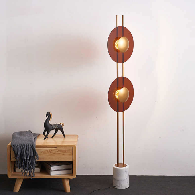 Sculptural Floor Lamp with Marble Base and Circular Accents