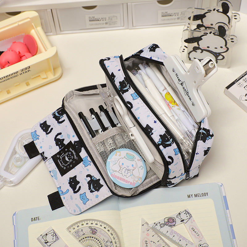 Cat-Themed Multi-Compartment Pencil Case