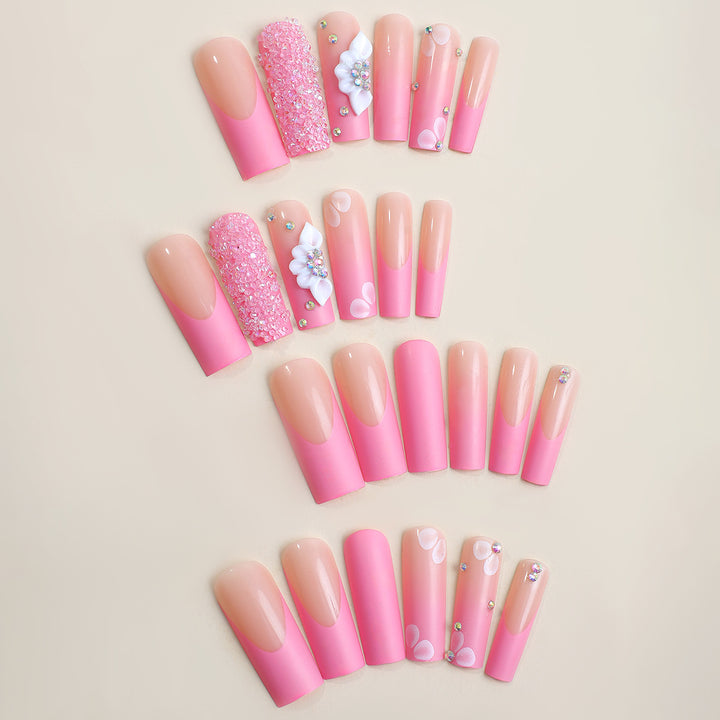 Acrylic nail set with sparkling glitter and delicate flower decorations Kalsten