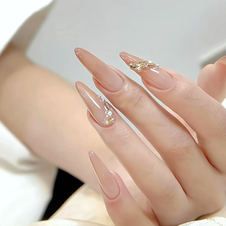 Elegant Stiletto Press-On Nail Set with Gemstone Accents Kalsten