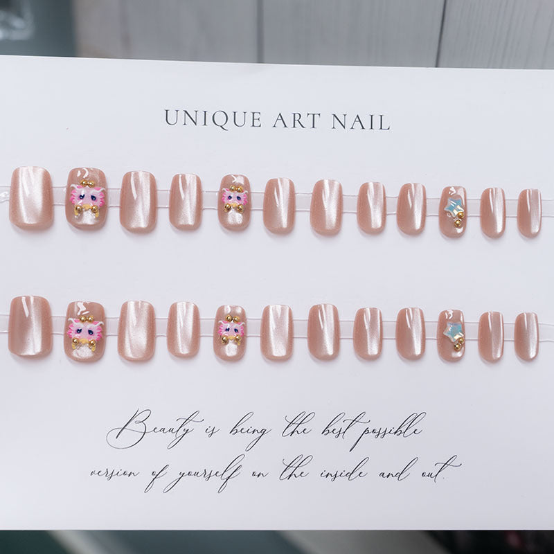 Artistic Press-On Nail Set with Custom Designs