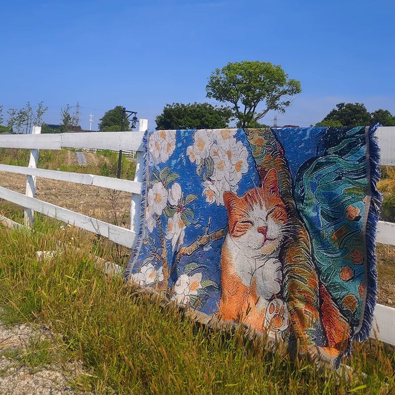 Artistic Cat-Themed Tapestry Throw Blanket