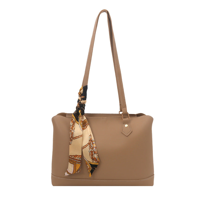 Elegant Structured Tote Bag with Decorative Scarf Kalsten