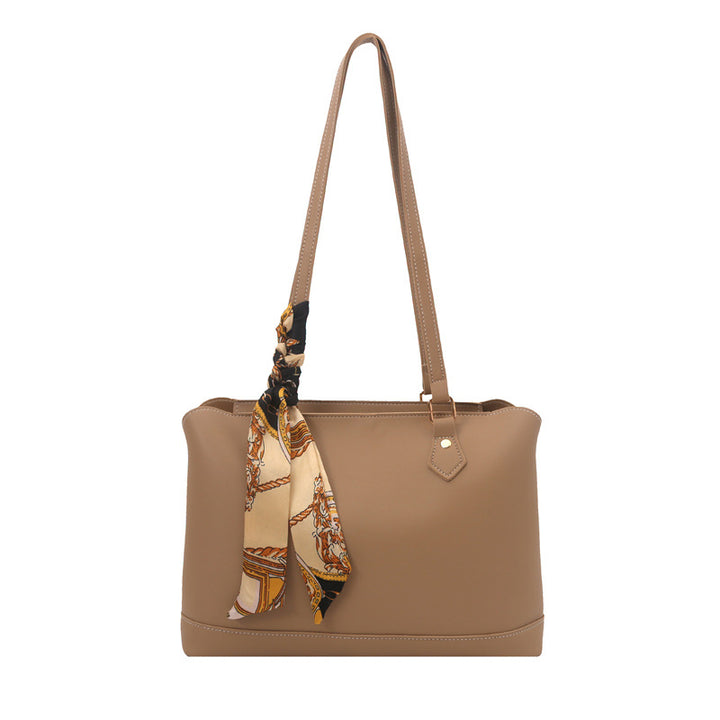 Elegant Structured Tote Bag with Decorative Scarf Kalsten