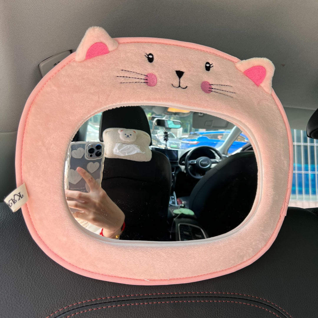 Rear-Facing Infant Car Mirror with Plush Owl Cover and Adjustable Strap