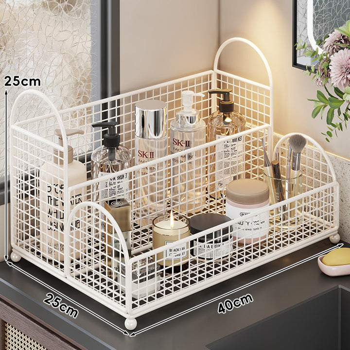 Countertop Metal Mesh Cosmetic and Skincare Organizer with Dual Arch Handles
