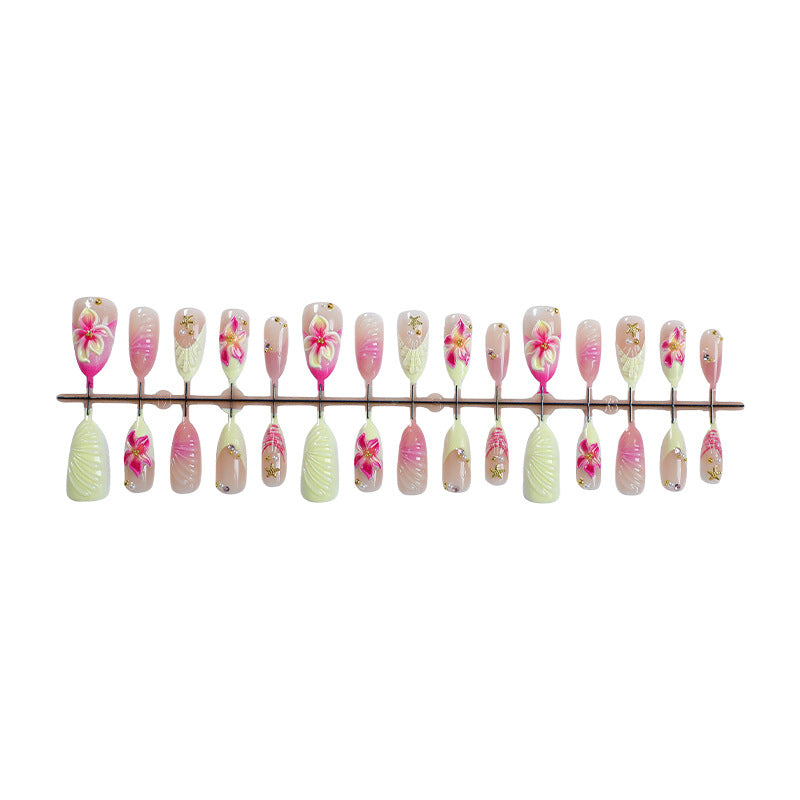 Floral Design Press-On Nail Set with Decorative Accents Kalsten