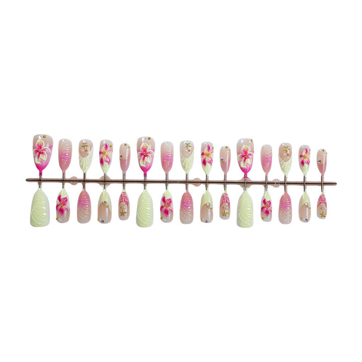 Floral Design Press-On Nail Set with Decorative Accents Kalsten