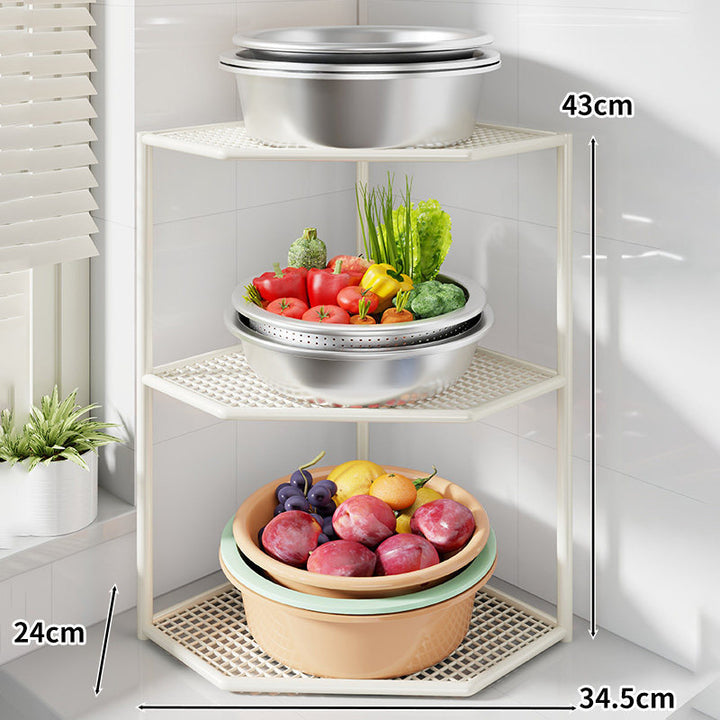 Corner Three-Tier Metal Mesh Kitchen Countertop Organizer