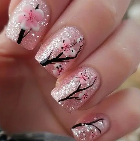 Floral Glitter Nail Art Kalsten