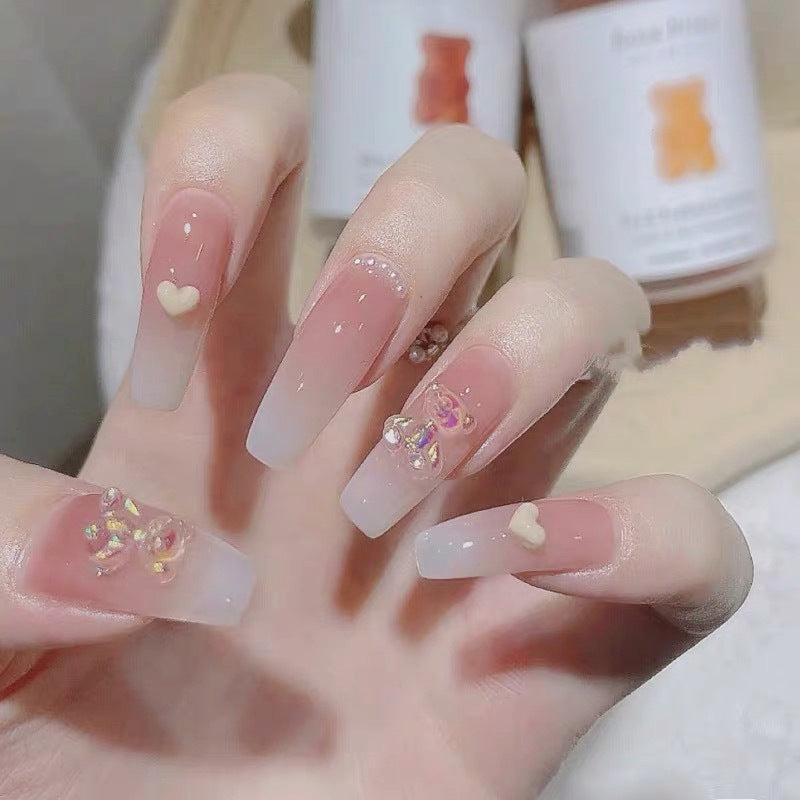 3D Heart Accent Acrylic Nail Extensions