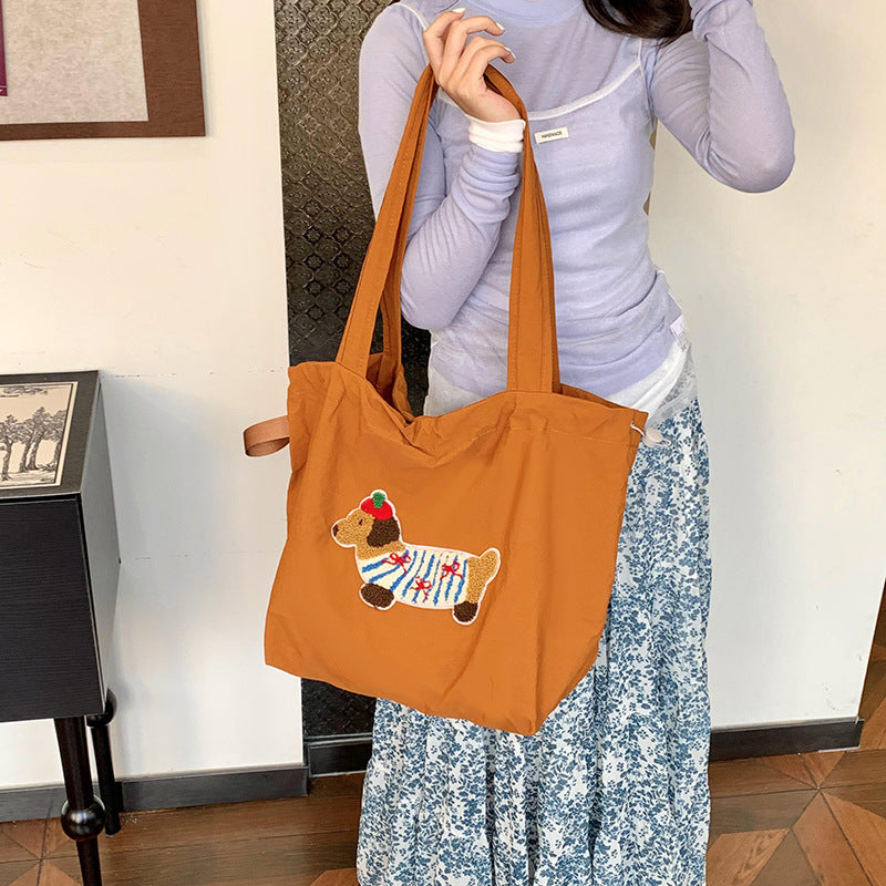 Playful Dachshund Embroidered Tote Bag