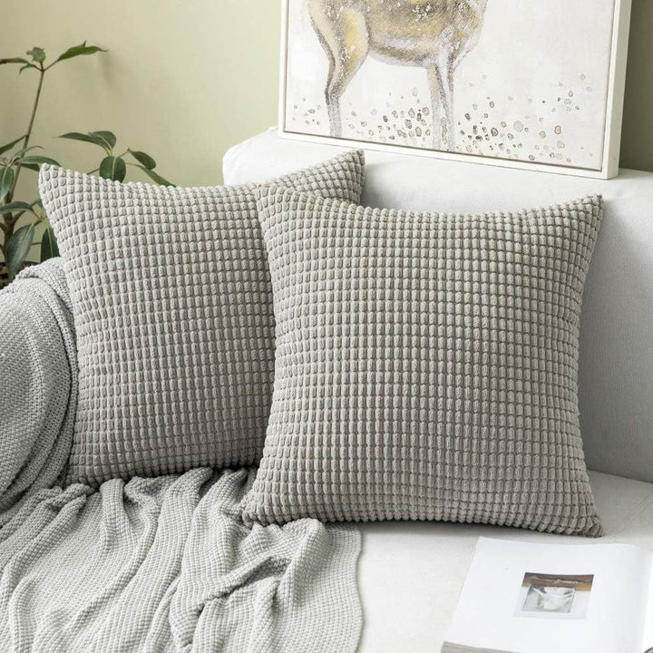 Textured Waffle-Weave Cotton Lumbar and Square Pillow Covers Set