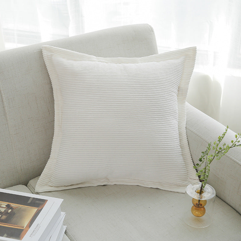 Ribbed Corduroy Square Throw Pillow Cover with Flange Edge and Hidden Zipper