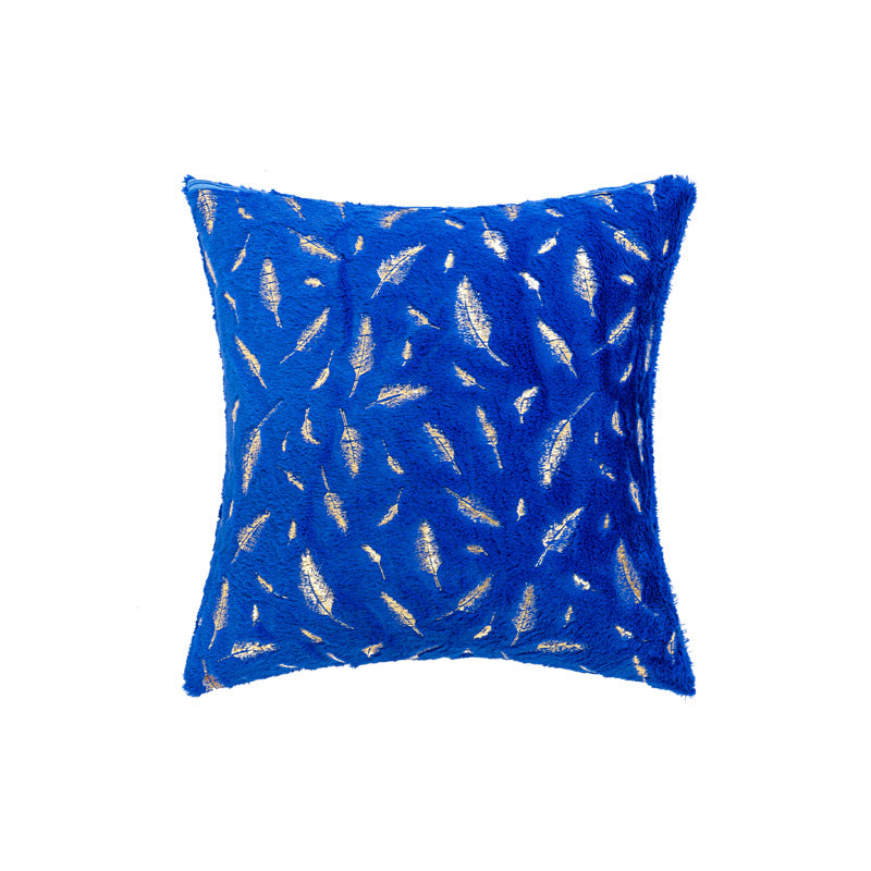 Square Plush Decorative Cushion with Metallic Feather Accent and Removable Cover