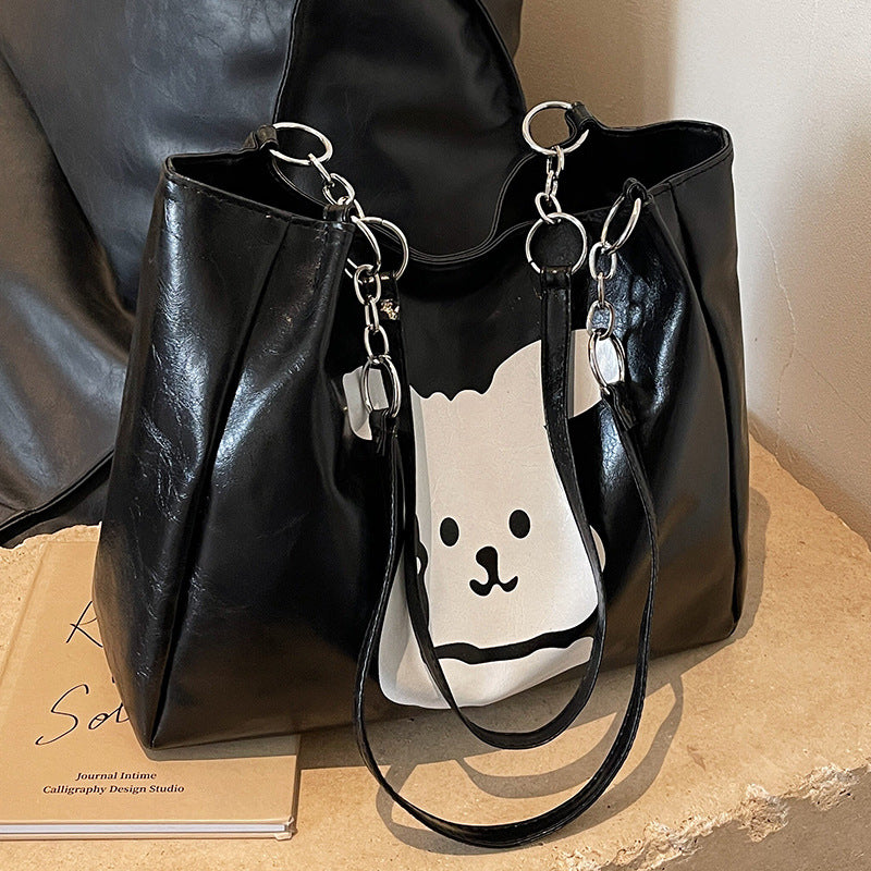 Cute Bear Print Faux Leather Hobo Bag