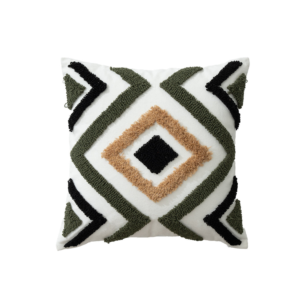 Decorative pillow with textured square appliqués and cotton cover