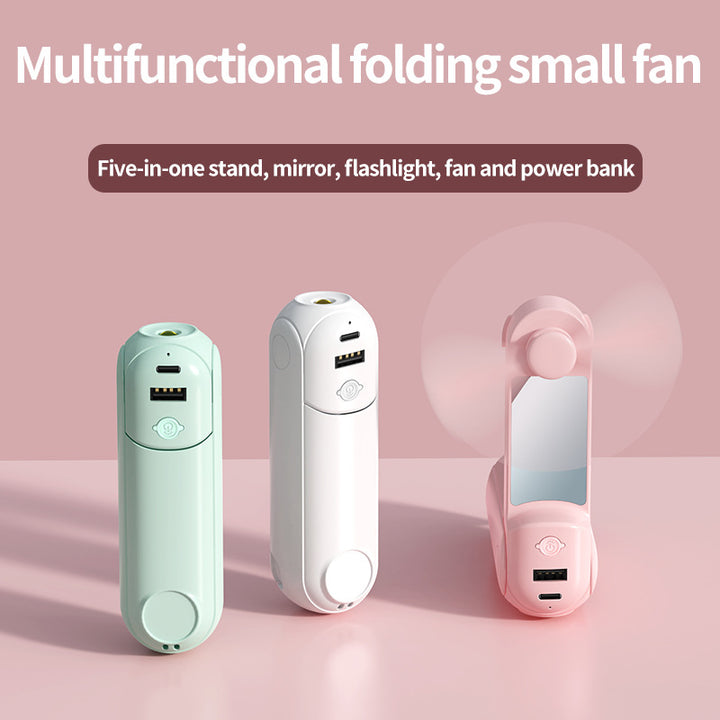 Unisex nan foldable handheld fan with built in USB power bank and compact mirror Kalsten