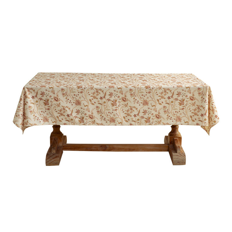 Light cotton blend tablecloth with vintage floral pattern and stain-resistant surface