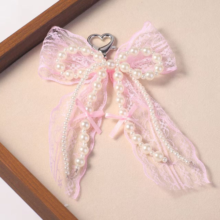 Elegant Pearl and Lace Charm Keychain Kalsten