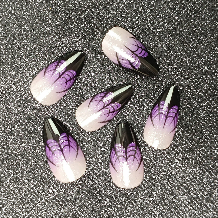 Artistic Stiletto Press-On Nails with Spider Web Design Kalsten