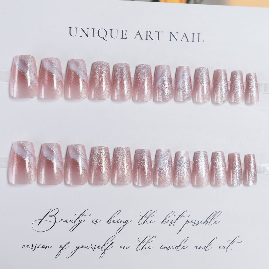 Decorative Glitter Long Square Press-On Nails